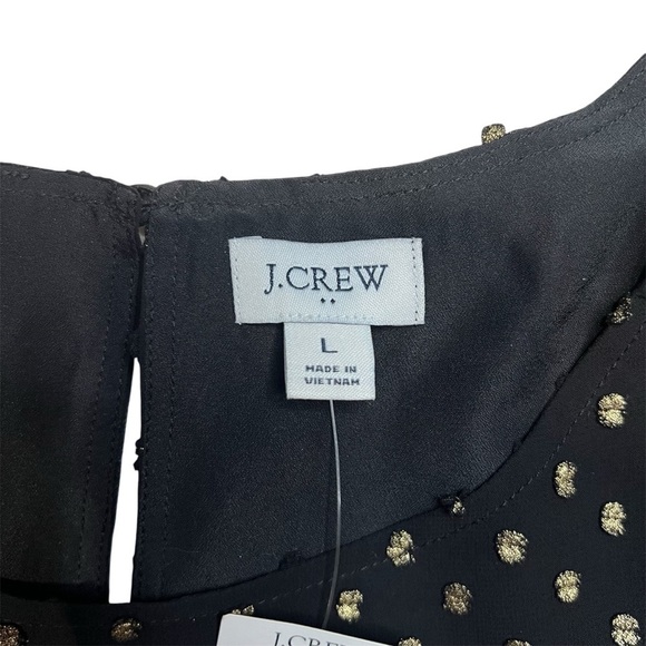 NWT J Crew Factory Gold Shimmer Clip Dot Black Long Sleeve Blouse Top Size L - Picture 6 of 13